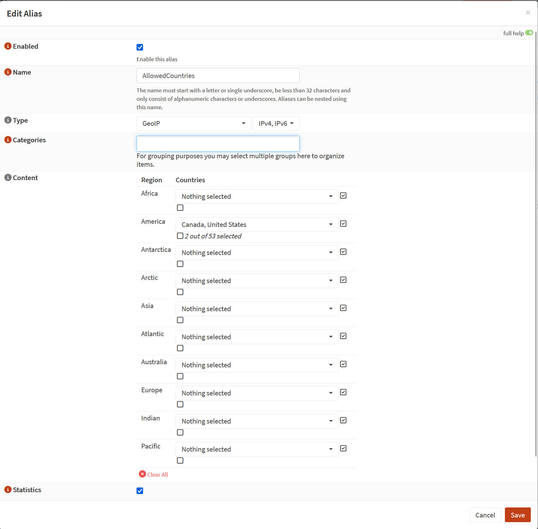 GeoIP alias showing blocked countries