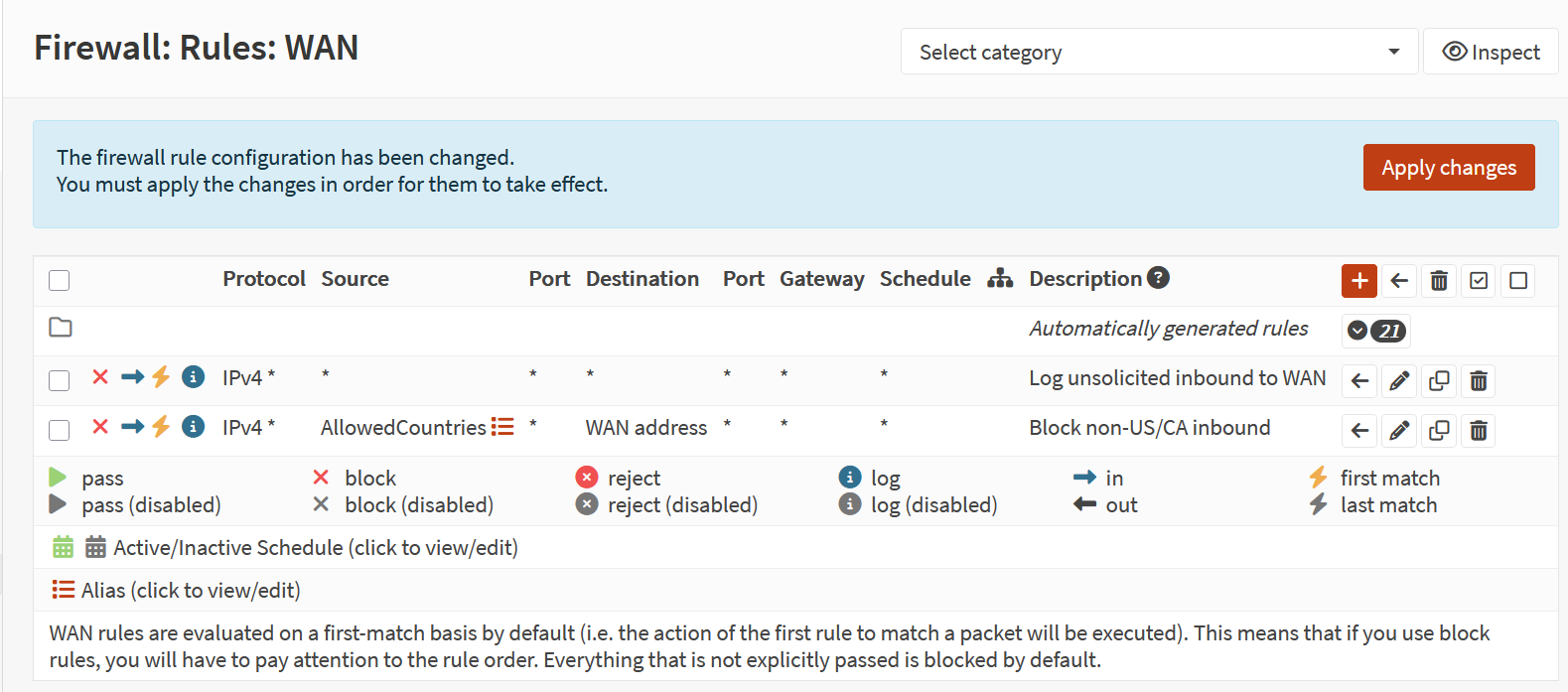 WAN rules showing inbound deny posture