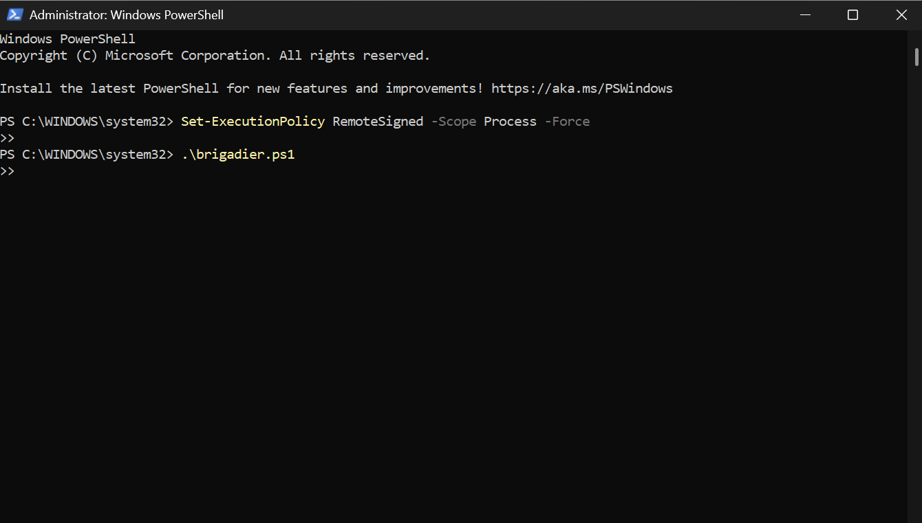Brigadier running in PowerShell