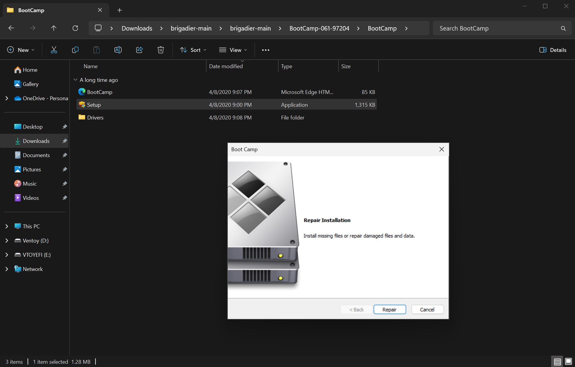 Boot Camp driver installation
